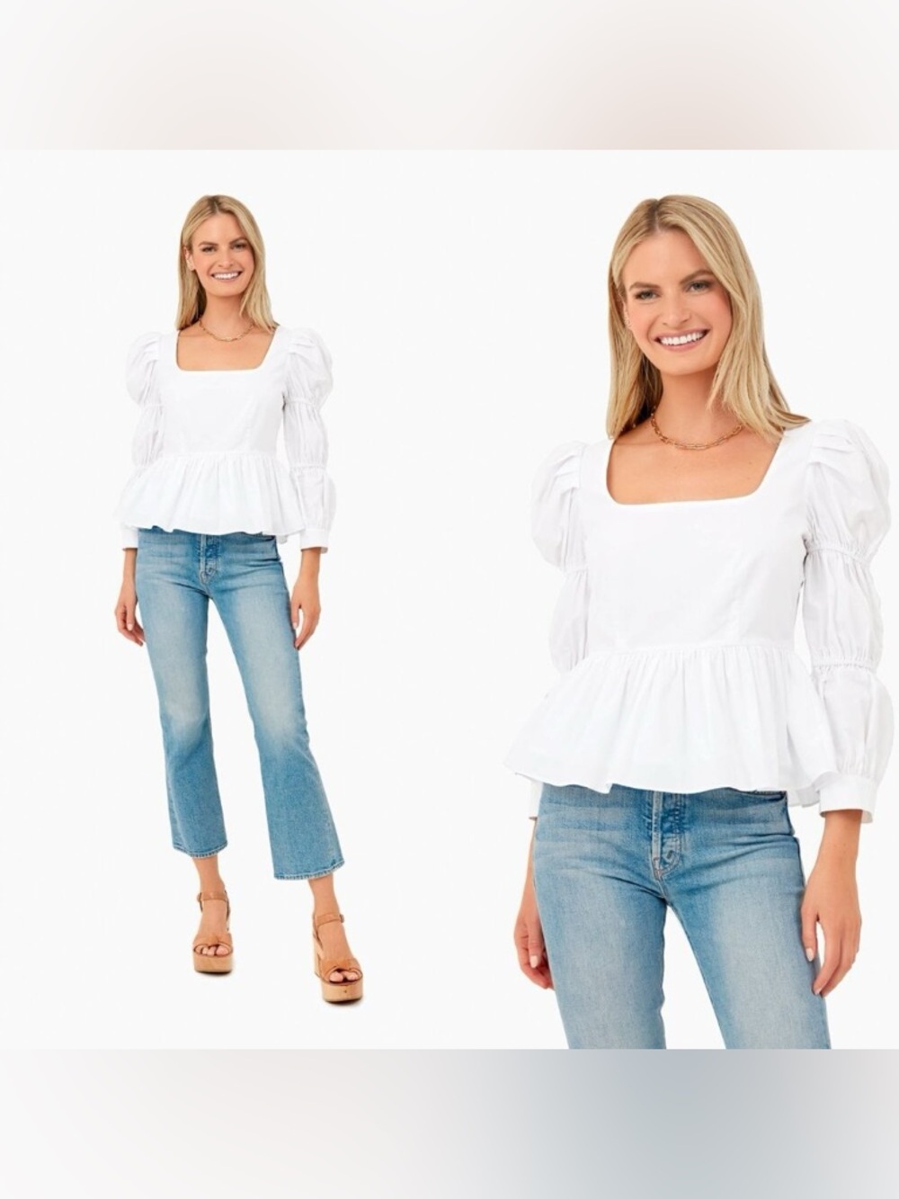 HYACINTH HOUSE Tuckernuck Clemons Puff Sleeve Square Neck Blouse White